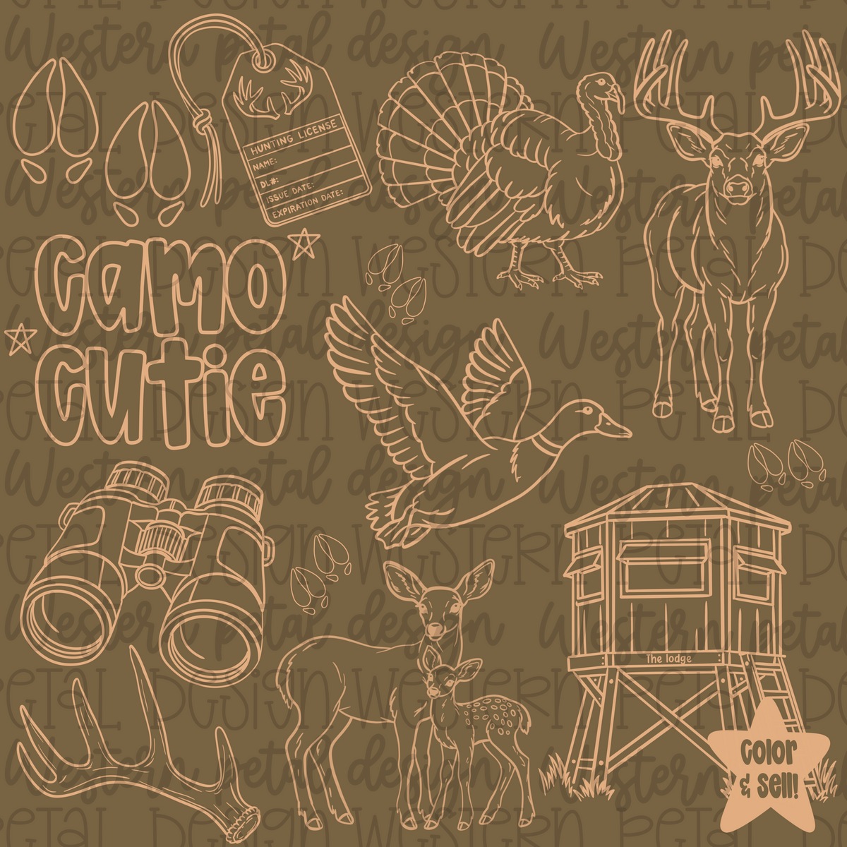 Hunting Season Hand Drawn Procreate Stamps