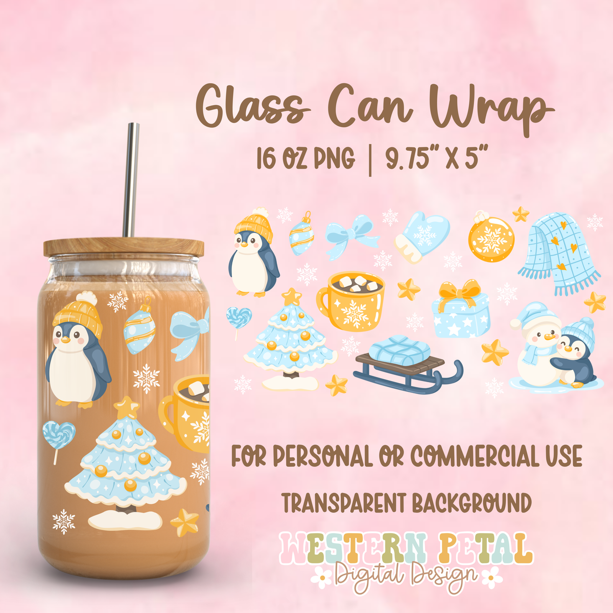 Snow Day Glass Can Wrap PNG