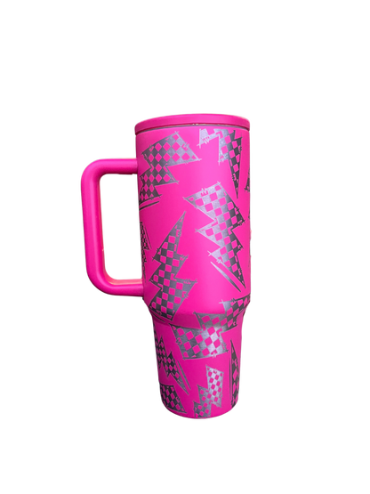 Checkered Lightning 40 oz Leakproof Tumbler | Hot Pink