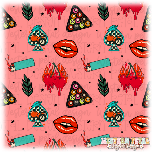 Retro Tattoo Seamless Pattern PNG | Pink