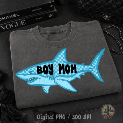Boy Mom Shark PNG | Trendy Blue Shark Shirt Design | Digital Download PNG for Shirts & Crafts