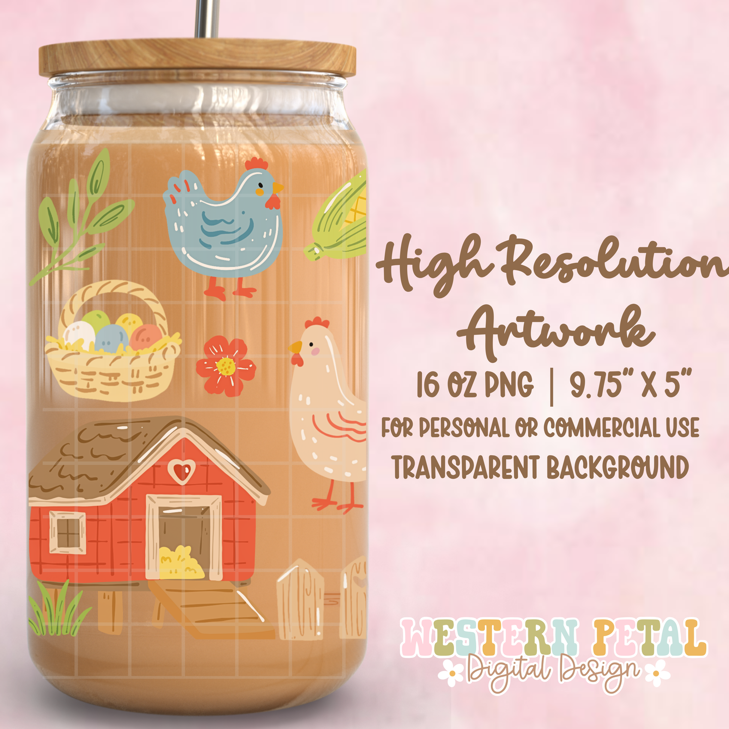 Chicken Farm Glass Can Wrap PNG