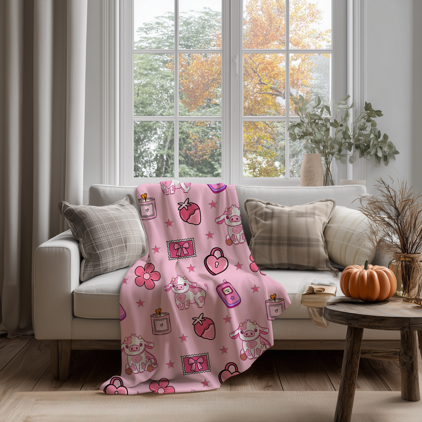 Mootiful Love Cow Seamless Pattern • Pink Valentine Cow Print • 12x12 300 DPI • Hand Drawn Cute Cow PNG • Strawberry Hearts Western Pattern