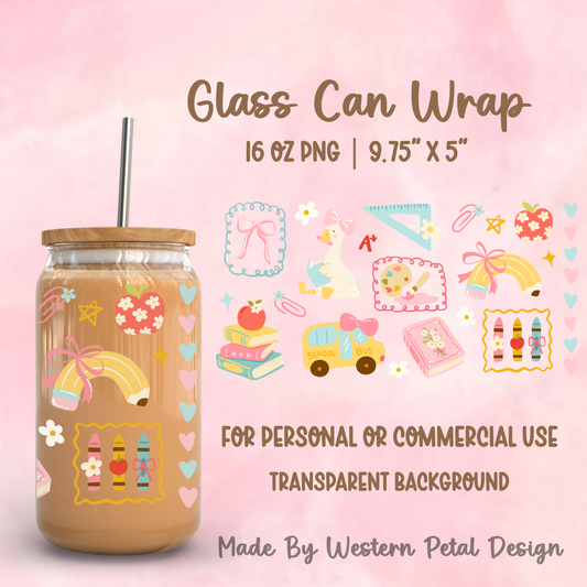 Back to School Glass Can Wrap PNG