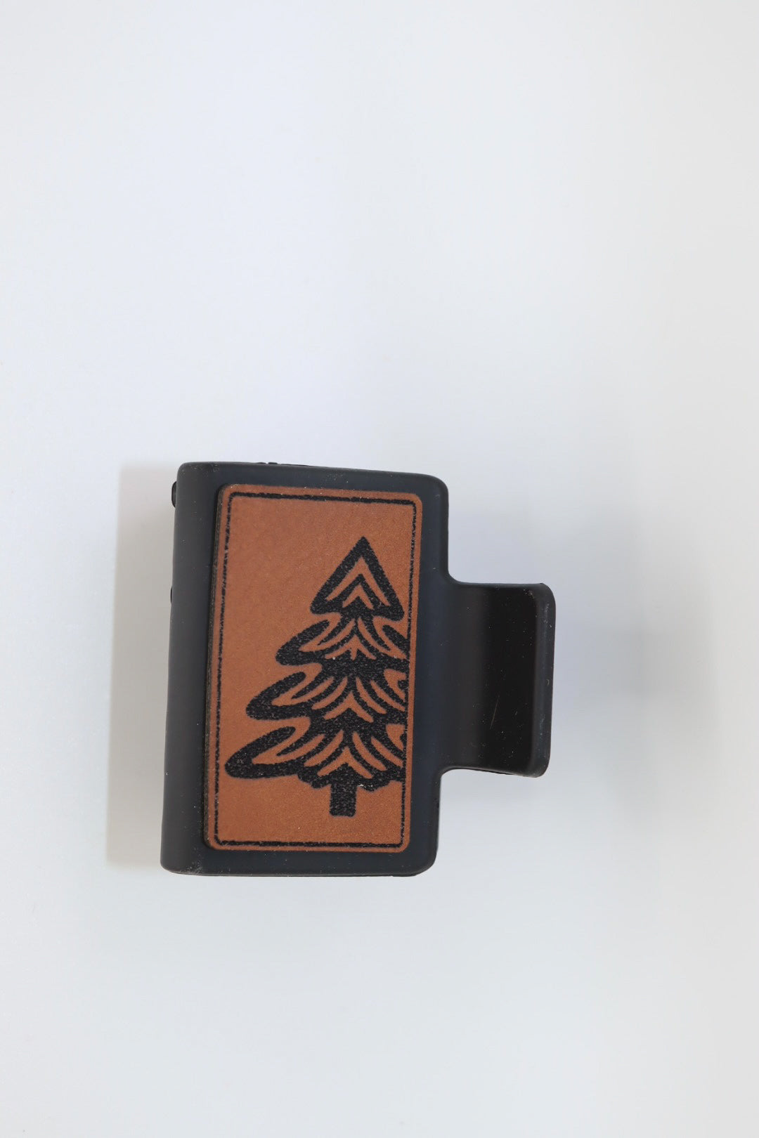 Spruce tree hair clip with leather pattern small