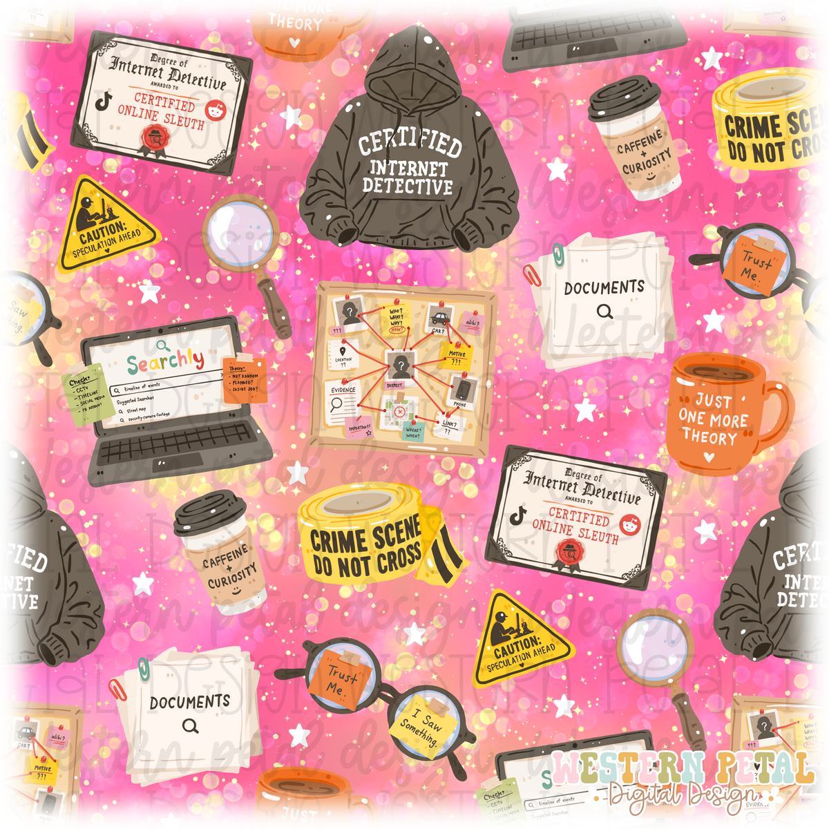 True Crime Seamless Pattern PNG