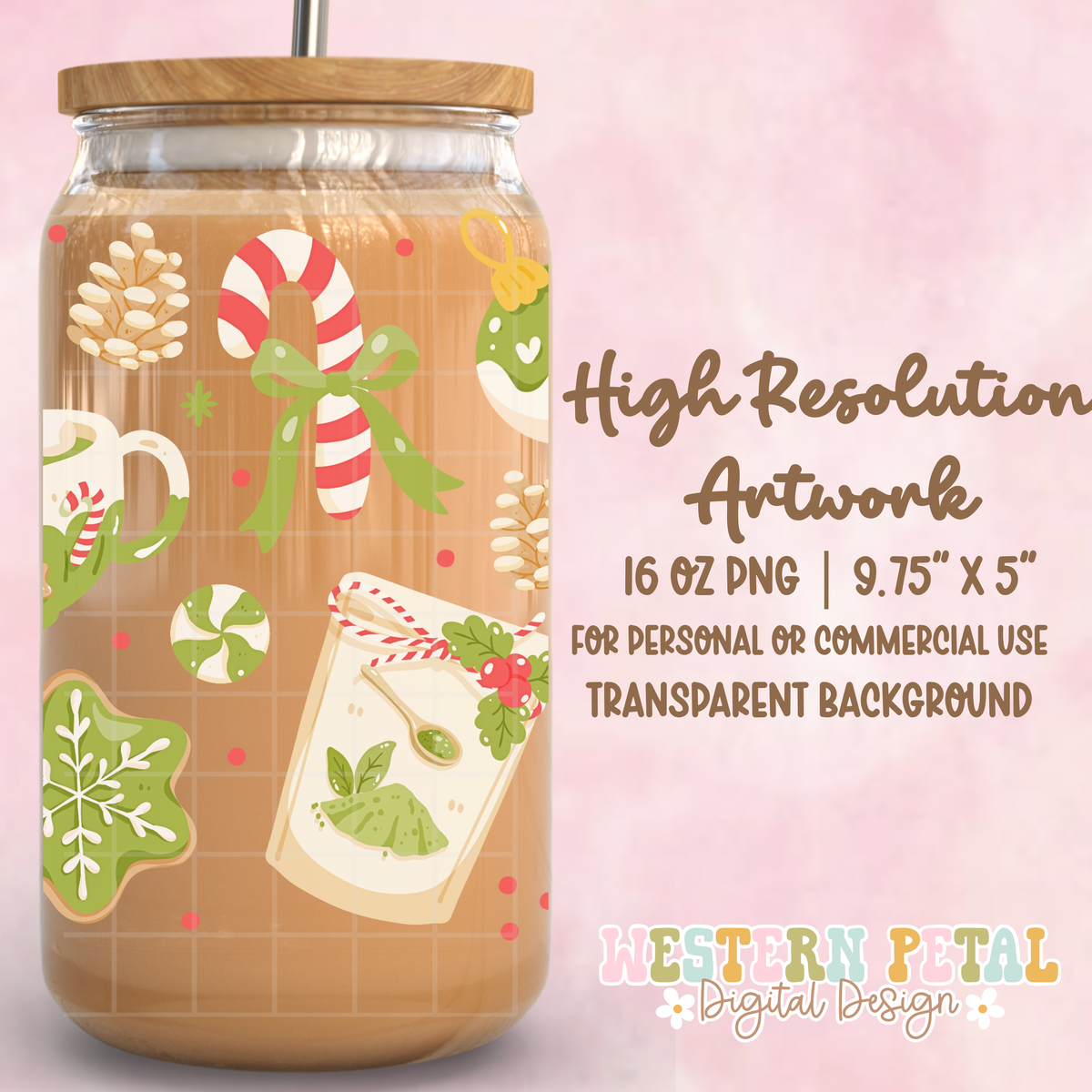 Christmas Matcha Glass Can Wrap PNG