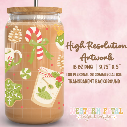 Christmas Matcha Glass Can Wrap PNG