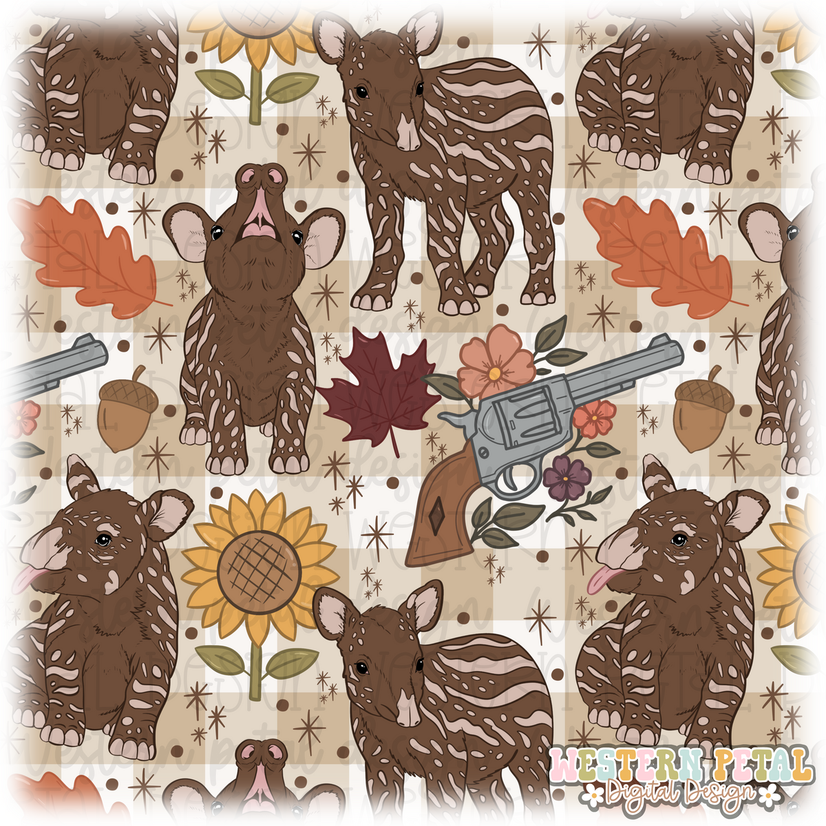 Fall Tapir Seamless Pattern PNG