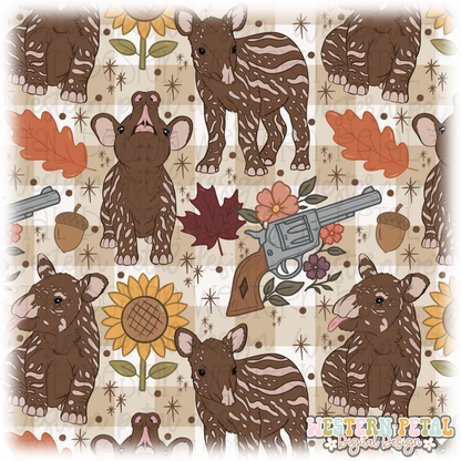 Fall Tapir Seamless Pattern PNG