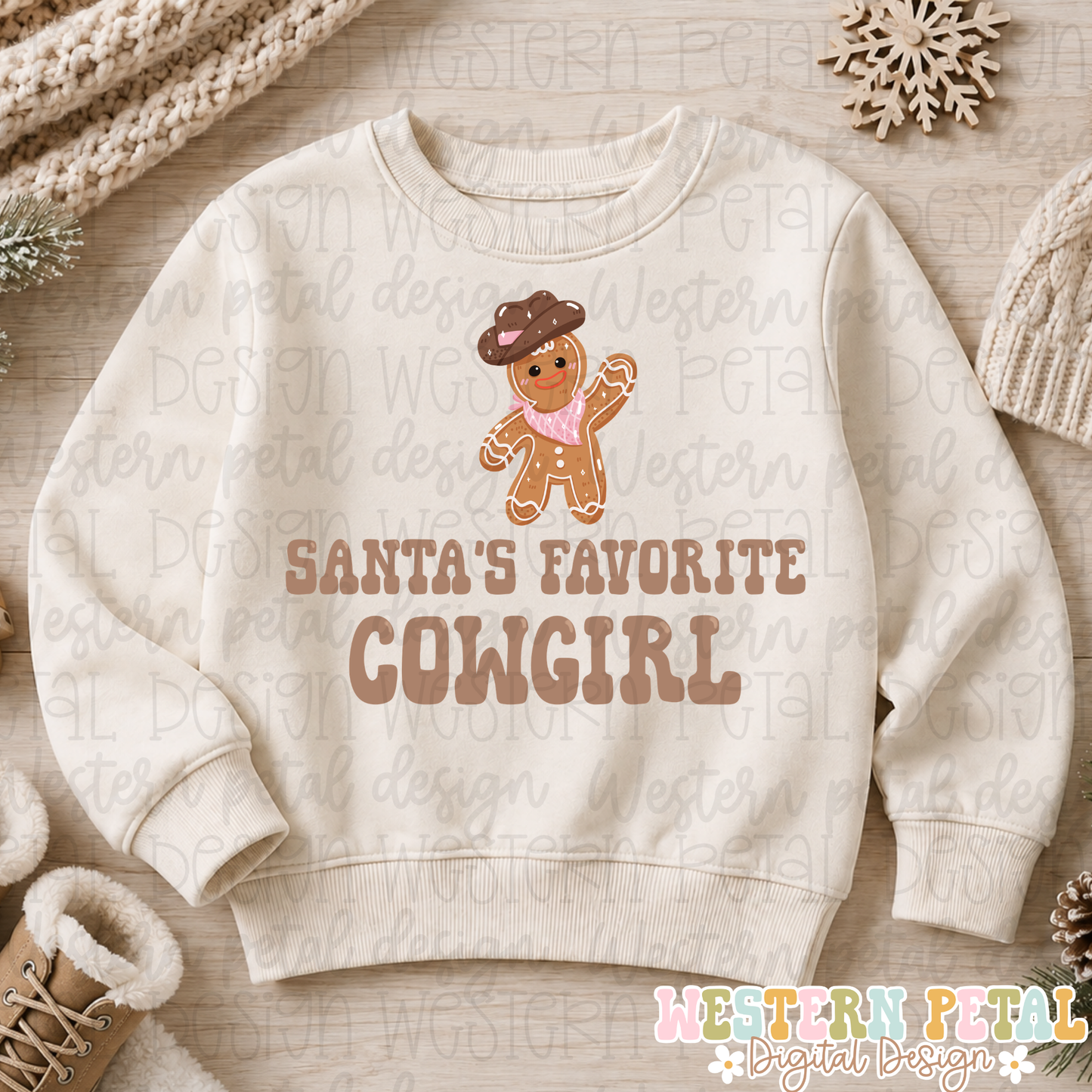 Santa’s Favorite Cowgirl Gingerbread PNG