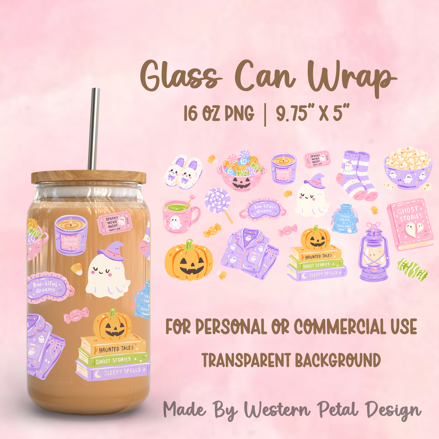 Girly Spooky Sleepover Glass Can Wrap PNG