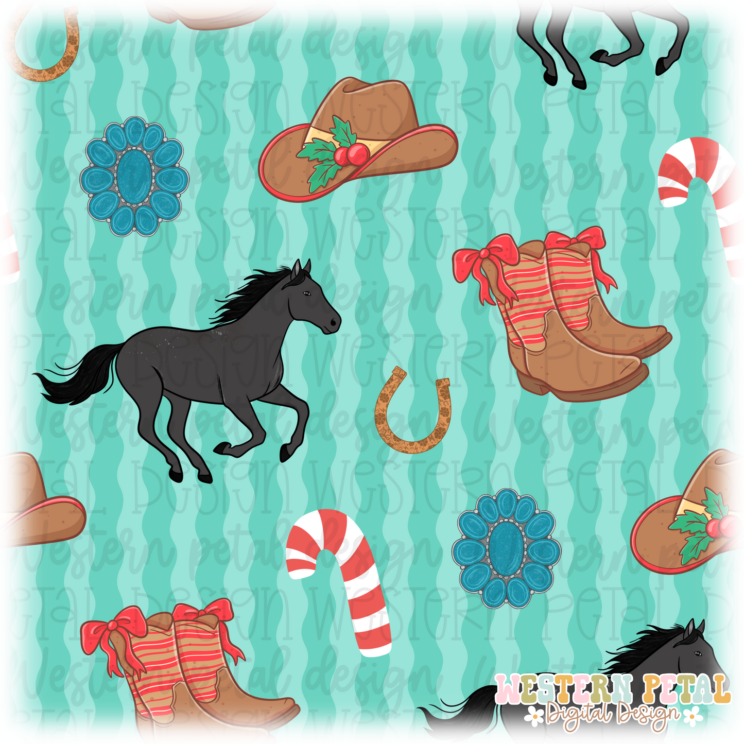 Horse Holiday Seamless Pattern PNG
