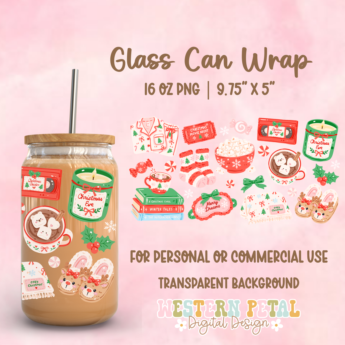 Christmas Sleepover Glass Can Wrap PNG