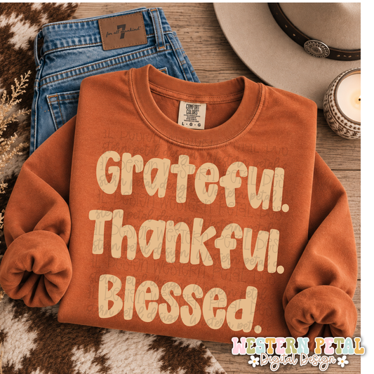 Grateful. Thankful. Blessed. PNG