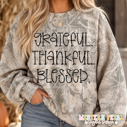 Grateful. Thankful. Blessed. PNG