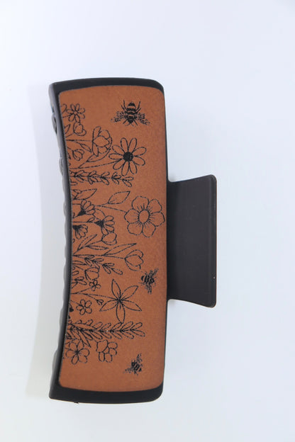 Wildflowers hair clip with leather pattern large