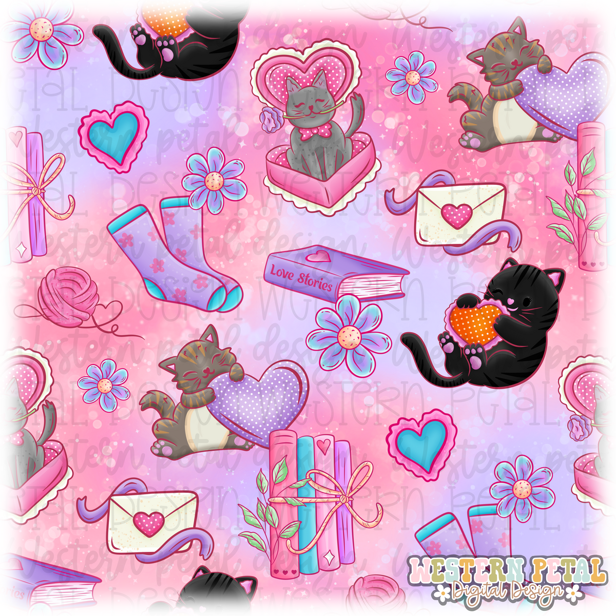 Love Cats Seamless Pattern PNG