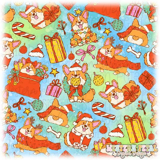 Corgi Christmas Seamless Pattern PNG