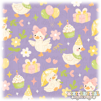 Silly Goose Birthday Seamless Pattern PNG