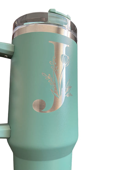 Floral monogram 40 oz tumbler personalized