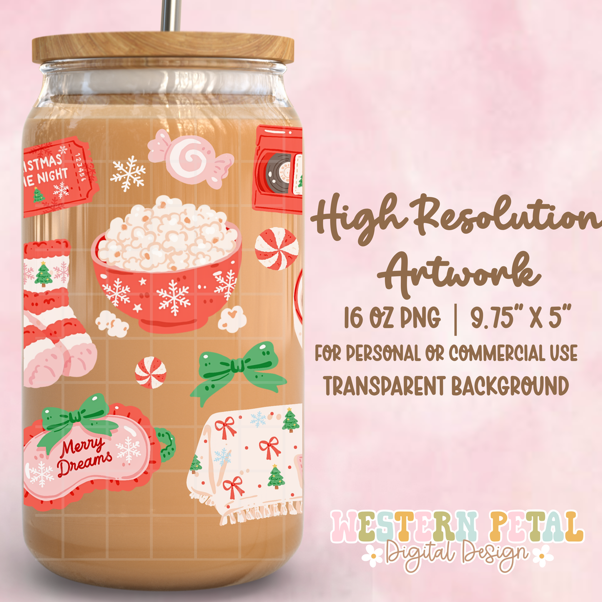 Christmas Sleepover Glass Can Wrap PNG