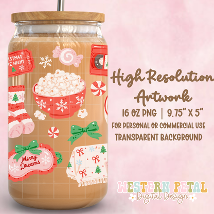 Christmas Sleepover Glass Can Wrap PNG