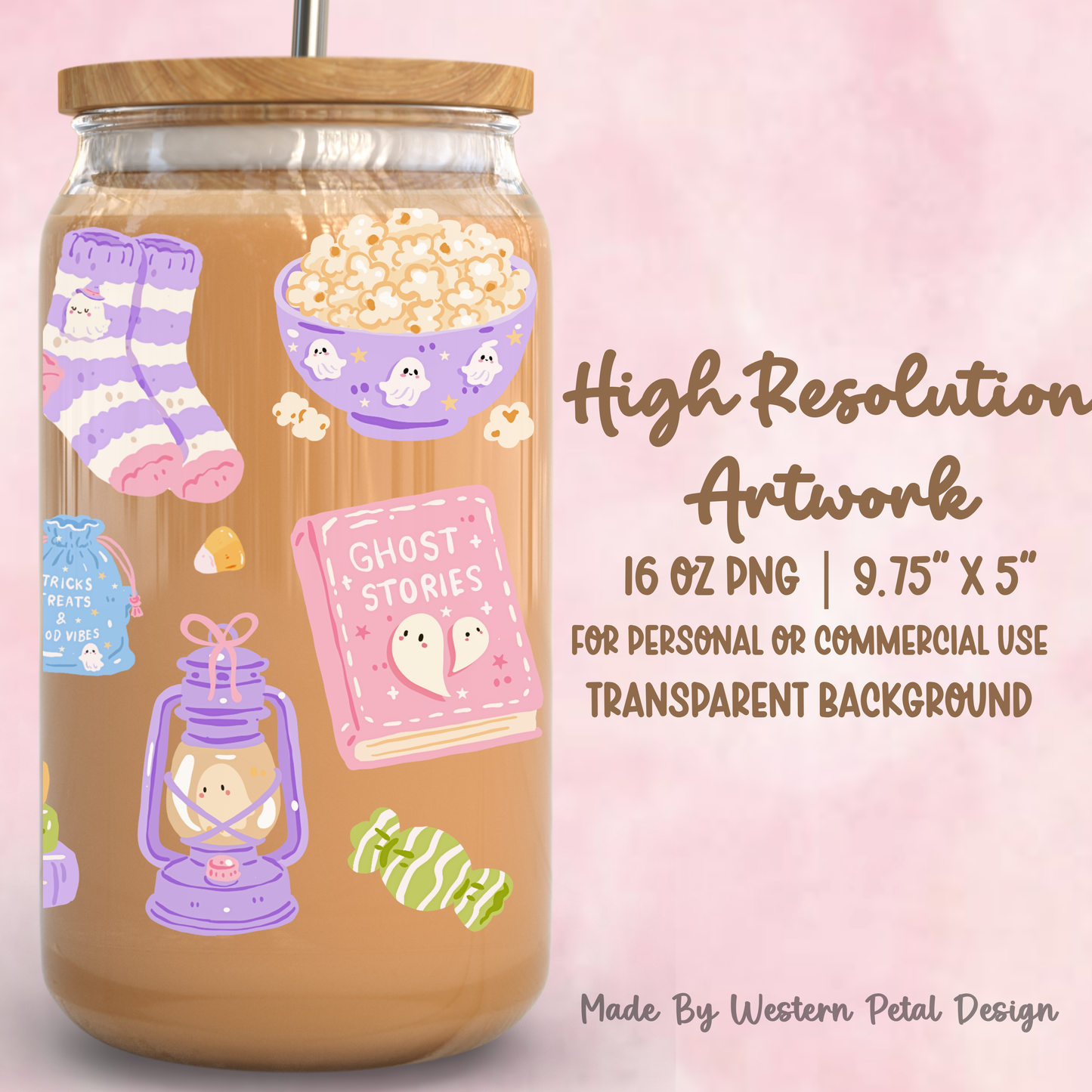 Girly Spooky Sleepover Glass Can Wrap PNG