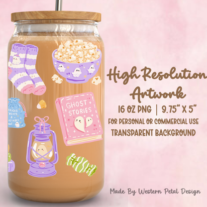 Girly Spooky Sleepover Glass Can Wrap PNG