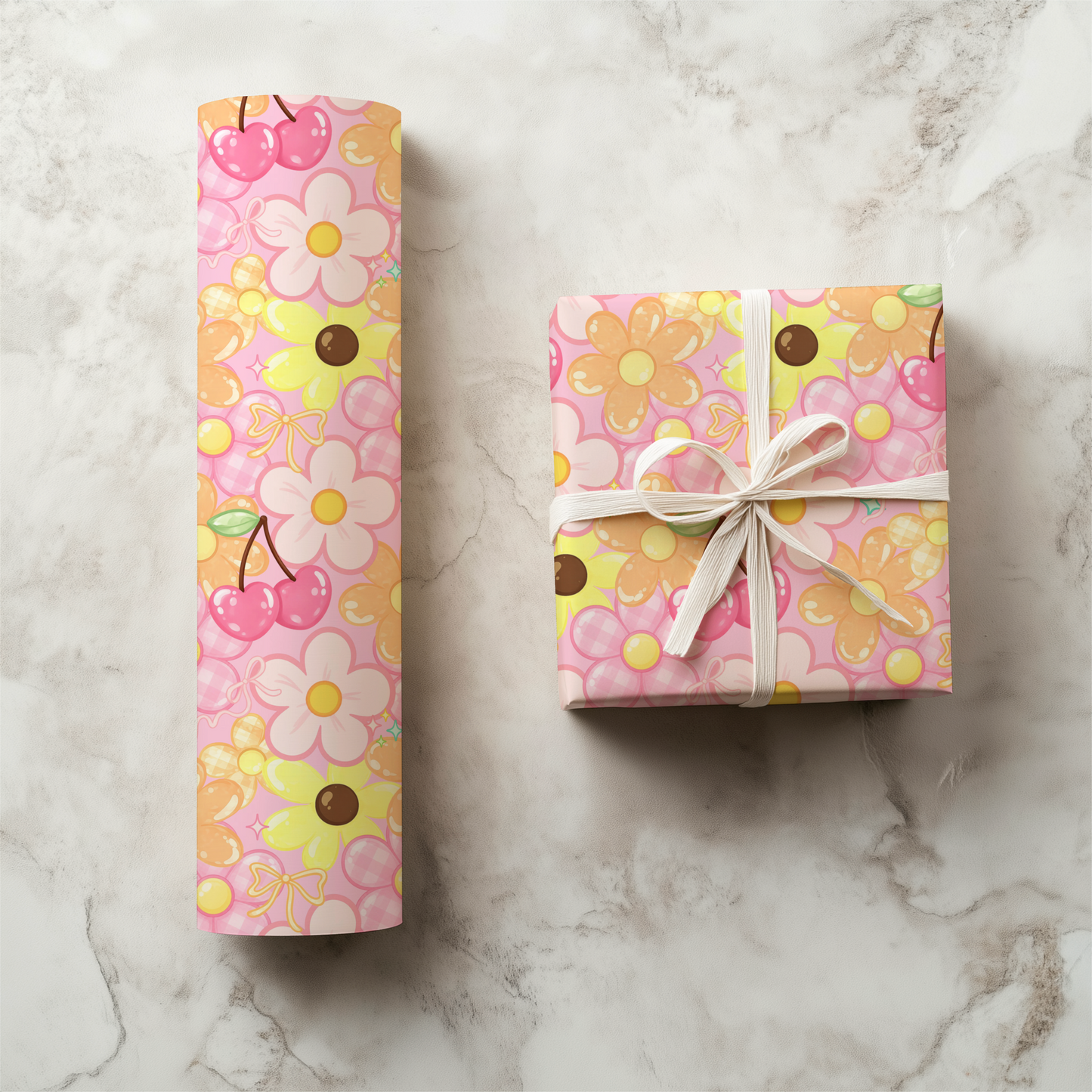 Pink Retro Cherry Floral Seamless Pattern