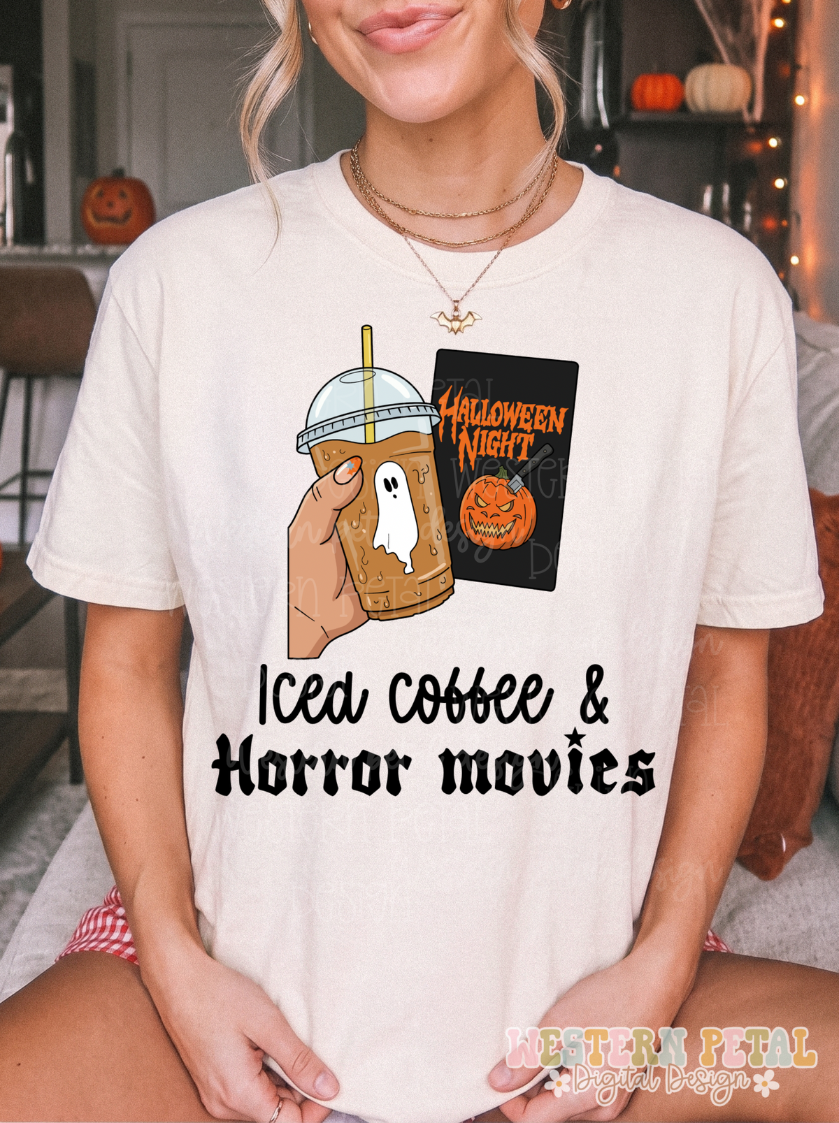 Iced Coffee & Horror Movies Halloween PNG