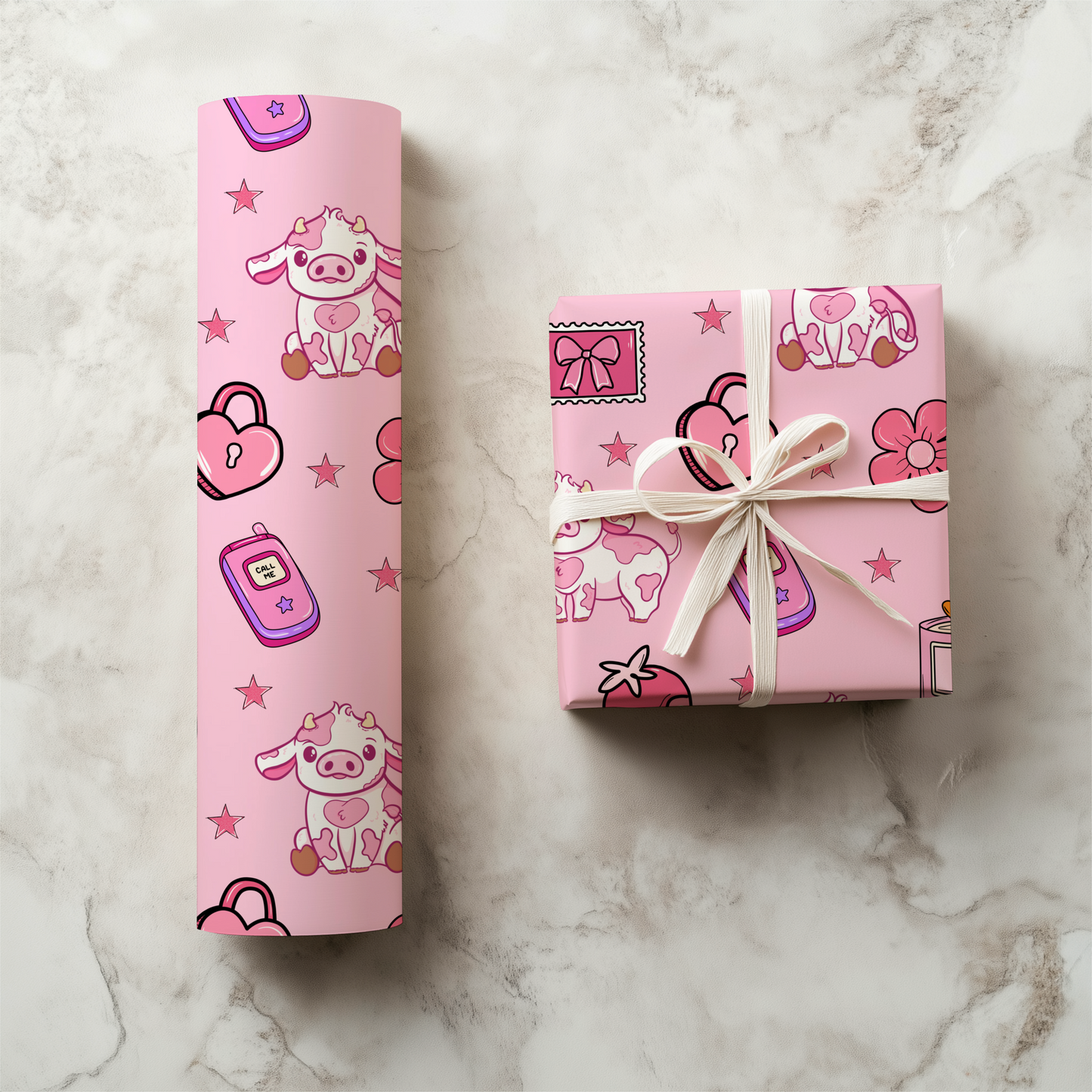 Mootiful Love Cow Seamless Pattern • Pink Valentine Cow Print • 12x12 300 DPI • Hand Drawn Cute Cow PNG • Strawberry Hearts Western Pattern