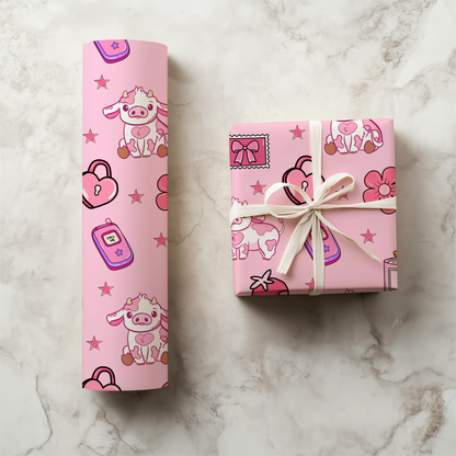 Mootiful Love Cow Seamless Pattern • Pink Valentine Cow Print • 12x12 300 DPI • Hand Drawn Cute Cow PNG • Strawberry Hearts Western Pattern