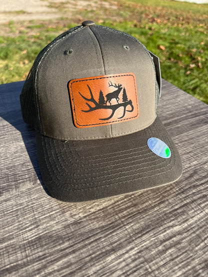 Elk antler leather patch hat