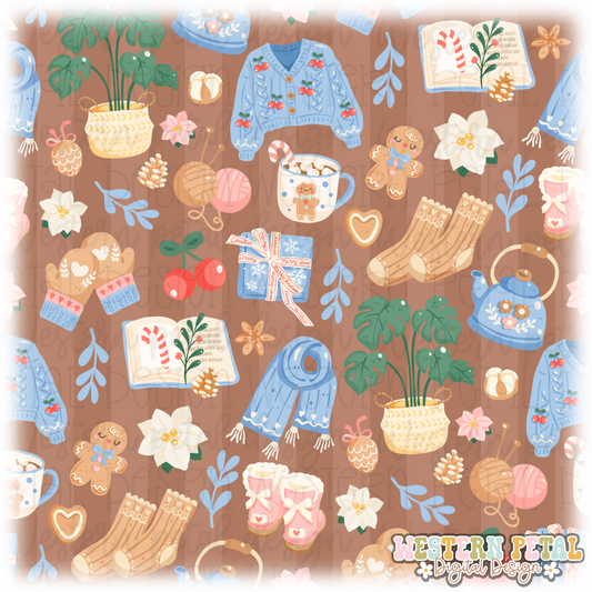 Blue Winter Seamless Pattern PNG