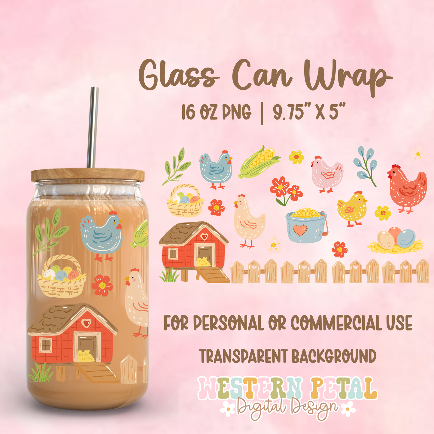 Chicken Farm Glass Can Wrap PNG