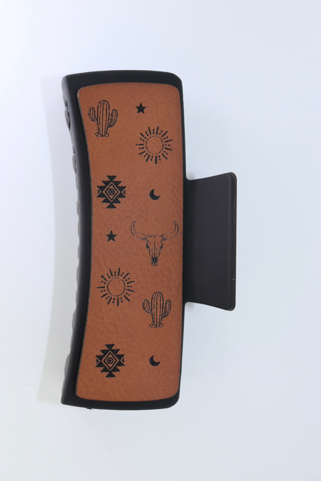 Western symbols hair clip with leather pattern large