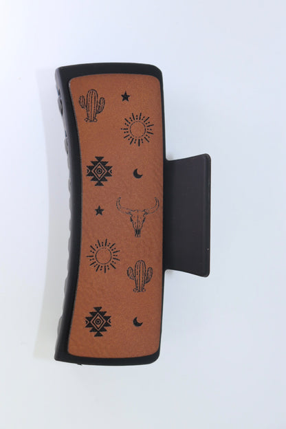 Western symbols hair clip with leather pattern large