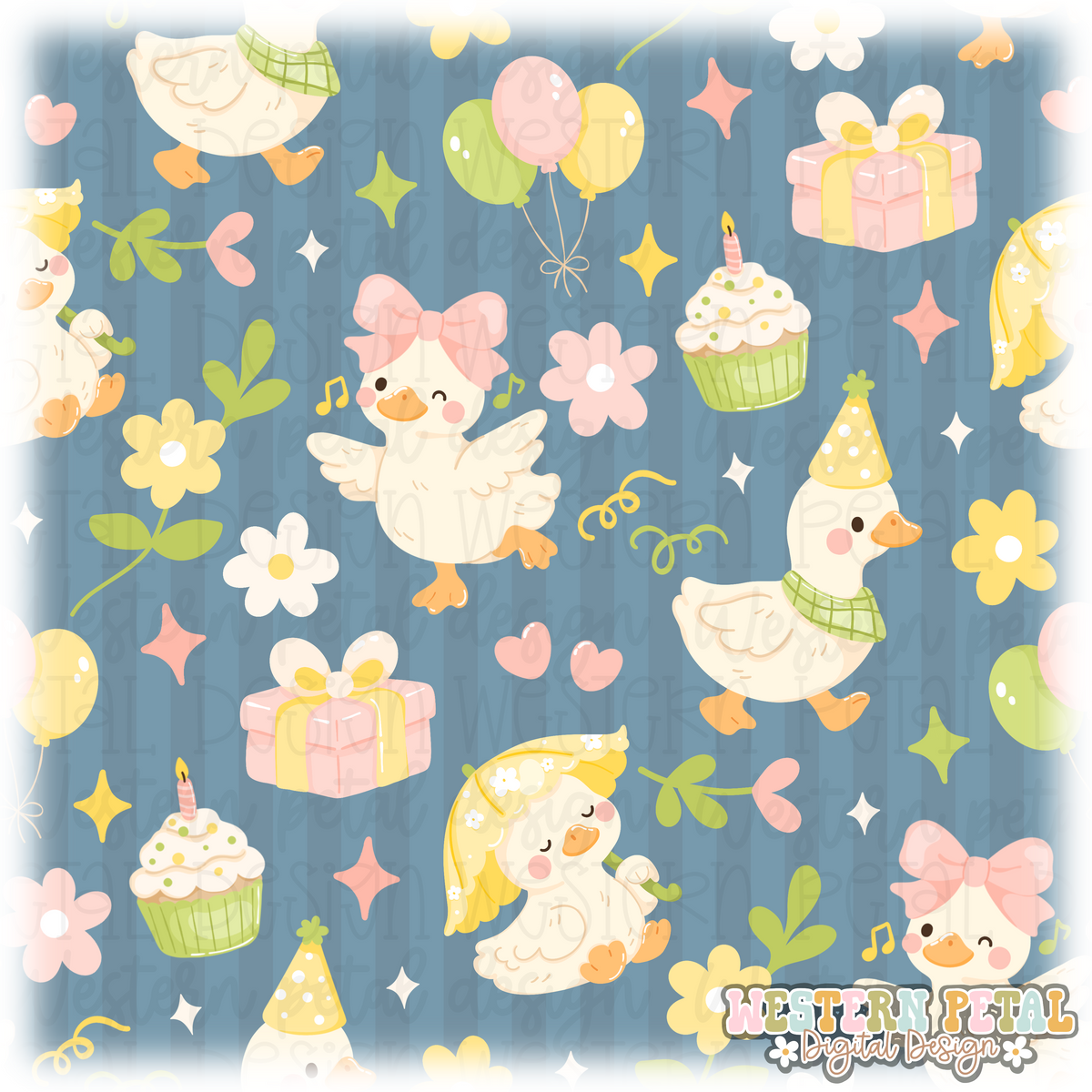 Silly Goose Birthday Seamless Pattern PNG