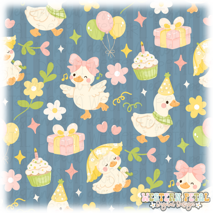 Silly Goose Birthday Seamless Pattern PNG