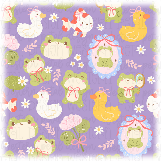 Cottagecore Frogs Seamless Pattern PNG