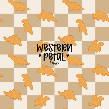 Dinosaur Nugget Seamless Pattern PNG | Checkerboard Dino Nuggets Digital Paper