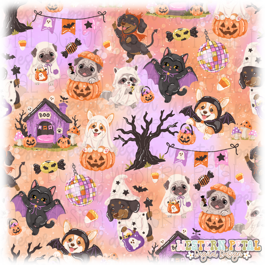 Halloween Dogs Seamless Pattern PNG