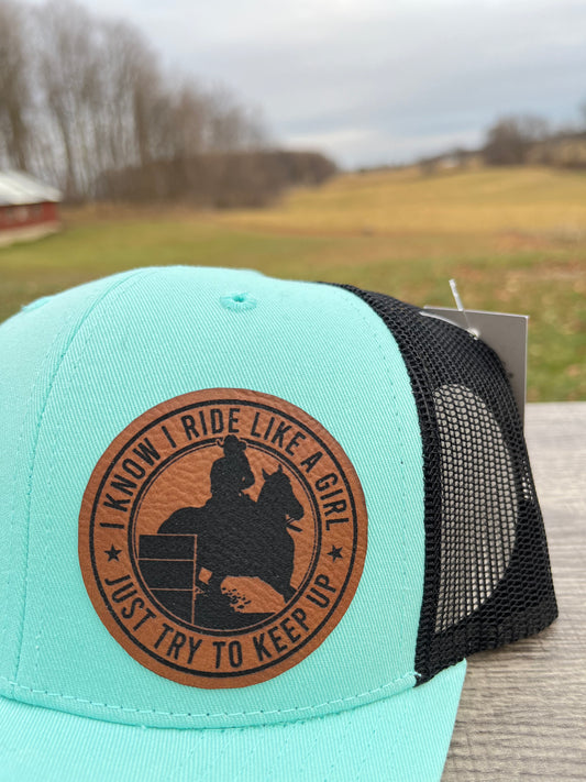 Ride like a girl leather patch hat