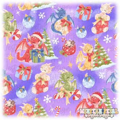 Holiday Dragons Seamless Pattern PNG