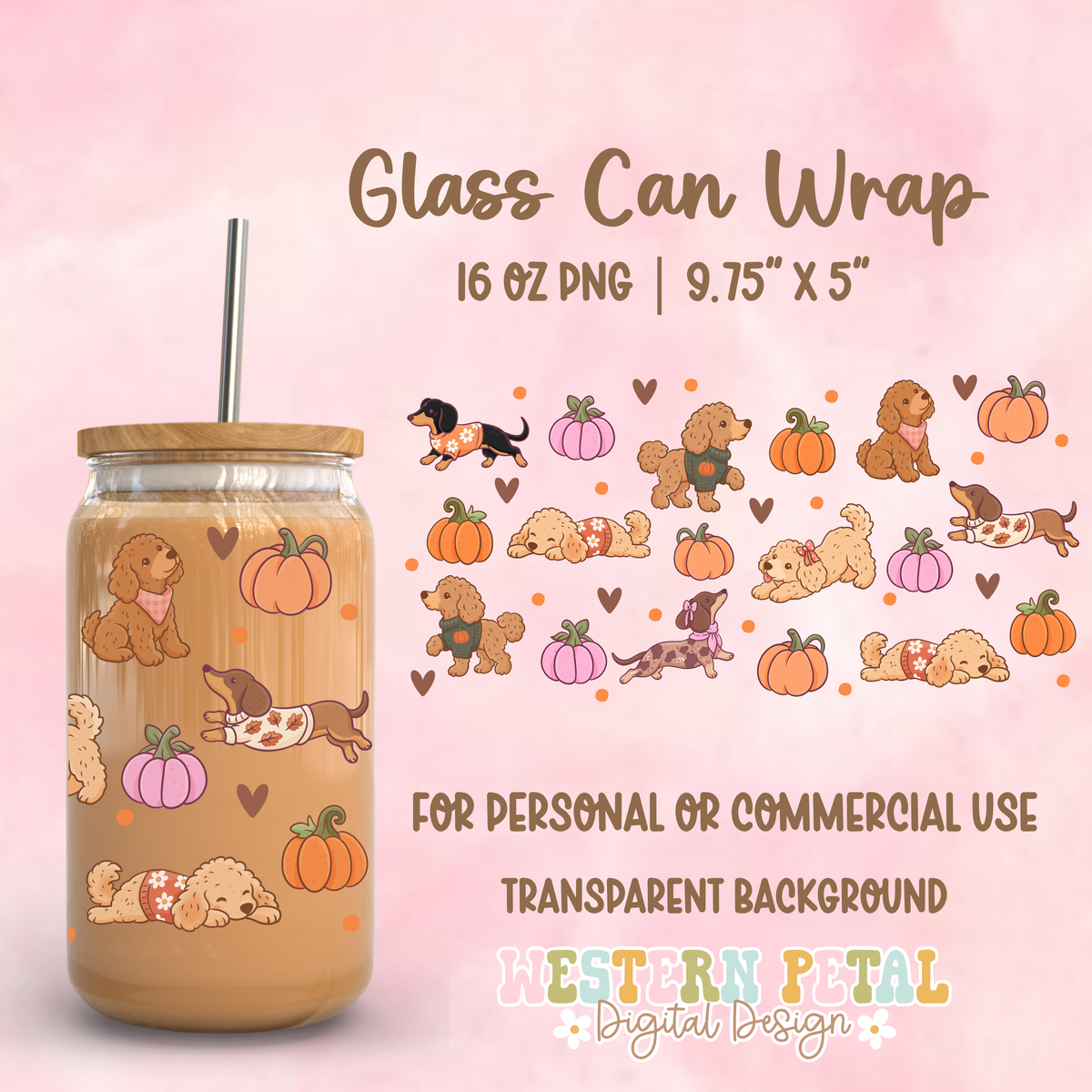 Fall Pups Glass Can Wrap PNG