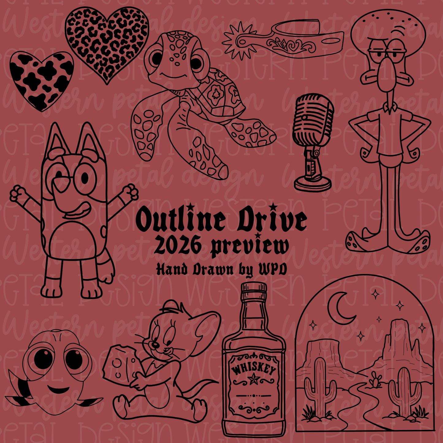 2026 Hand Drawn Outline Drive | Bold Outline PNG Bundle | Procreate Color Fill | Commercial Use