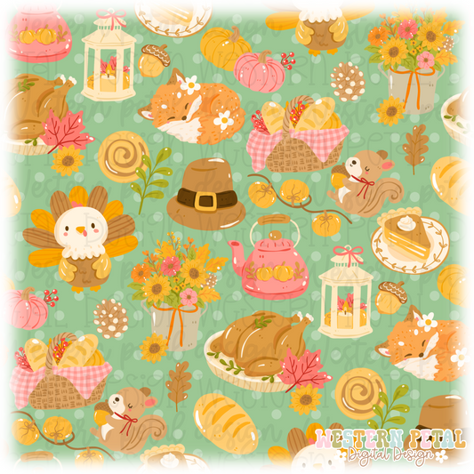 Cute Thanksgiving Seamless Pattern PNG