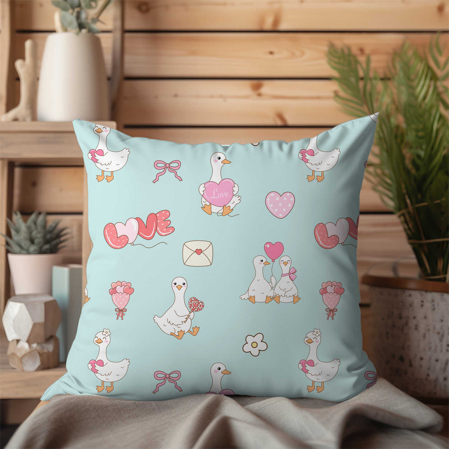 Hand Drawn Valentine Goose Seamless Pattern | 12x12” 300 DPI Digital Paper | Cute Love Ducks Background for Sublimation, Scrapbooking, Craft