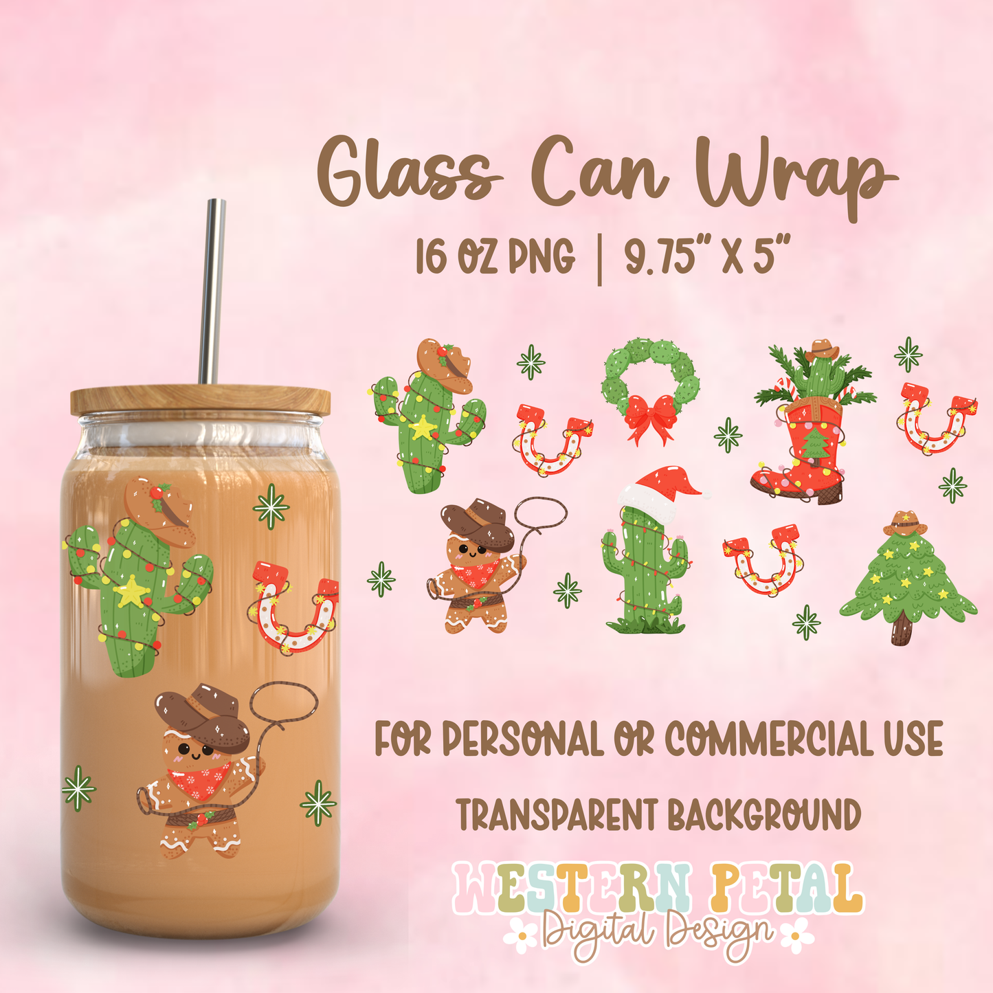 Western Holiday Glass Can Wrap PNG